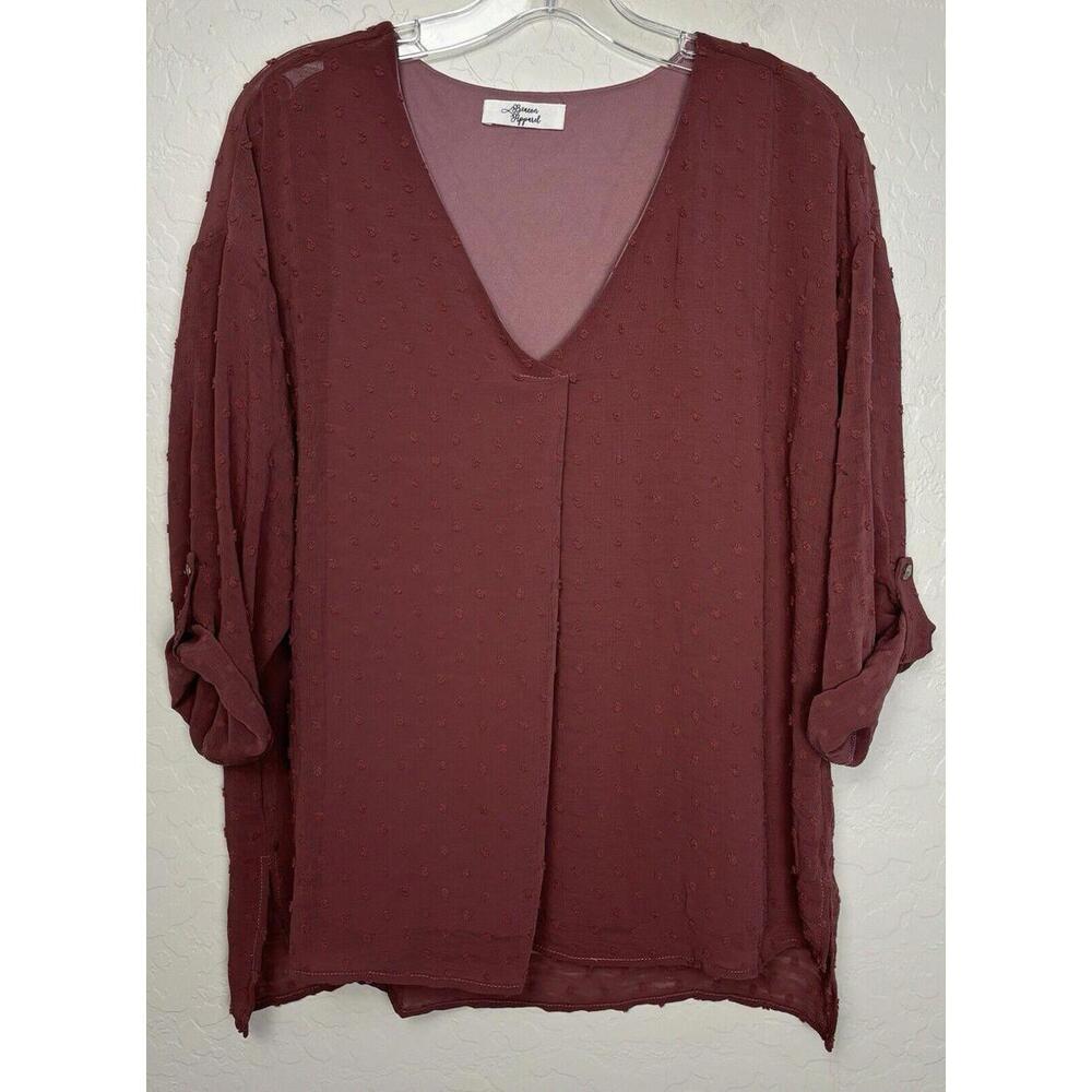 Beacon Apparel Shiloh Clipdot‎ Blouse Sz M Dusty Rose 0597